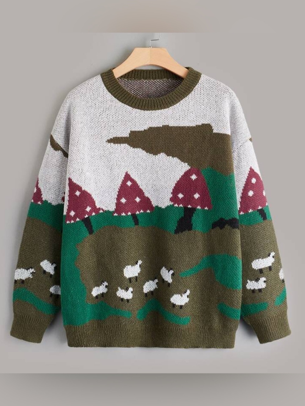 Romwe Pastoral scene sweater w/sheep mushroom shaped trees both sides. Sz. S (4)